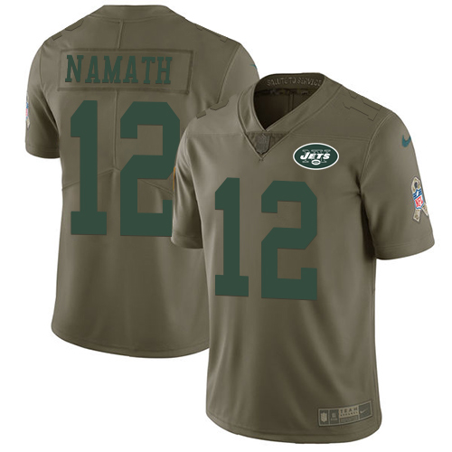 Nike Jets #12 Joe Namath Olive Men's Stitched NFL Limited Salute to Service Jersey - Click Image to Close